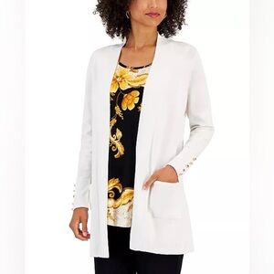 JM Collection Button Sleeve Flyaway Cardigan, Created for Macy's White size M
